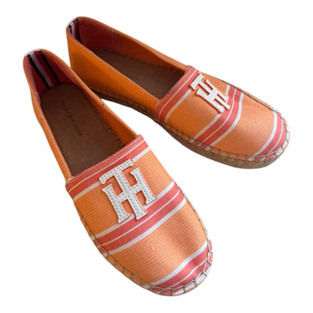 Tommy Hilfiger Women's Kokoi Logo Embellished Espadrilles Sz 7 Orange Medium